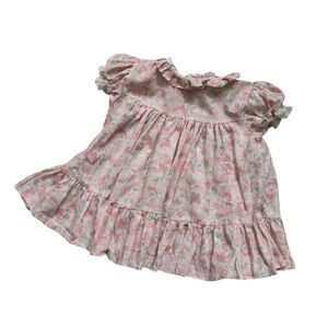 Vintage Bryan Pastel Pink Floral Baby Girl Dress Short Sleeve Ruffle 18M USA